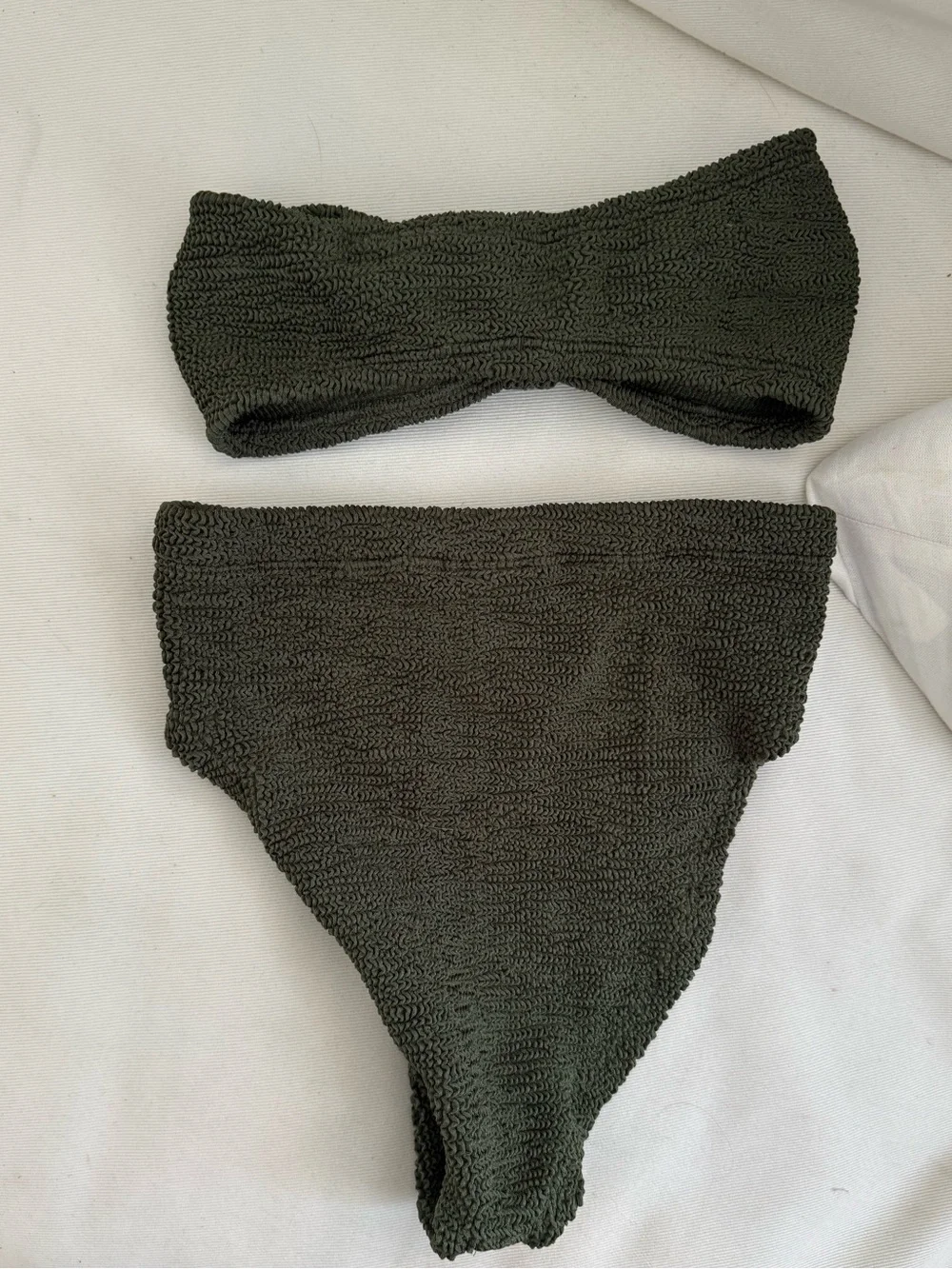 Hunza G Olive Green Textured Bandeau Bikini Set